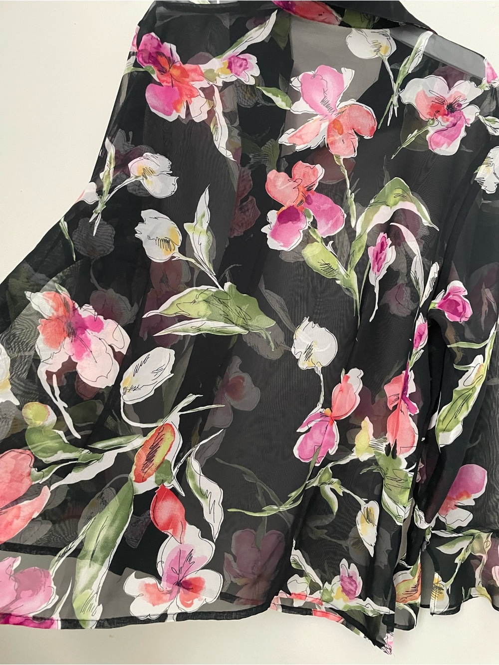 Sheer Black Floral Button-Front Blouse - Pink Floral - Picture 8 of 10